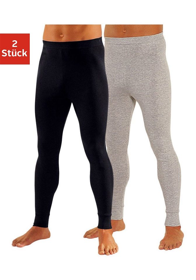 Lange Unterhose CLIPPER, Herren, Gr. 8, schwarz (schwarz, beige, meliert), Feinripp, Obermaterial: 100% Baumwolle, meliert, unifarben, eng, Unterhosen, aus weichem Single Jersey Image