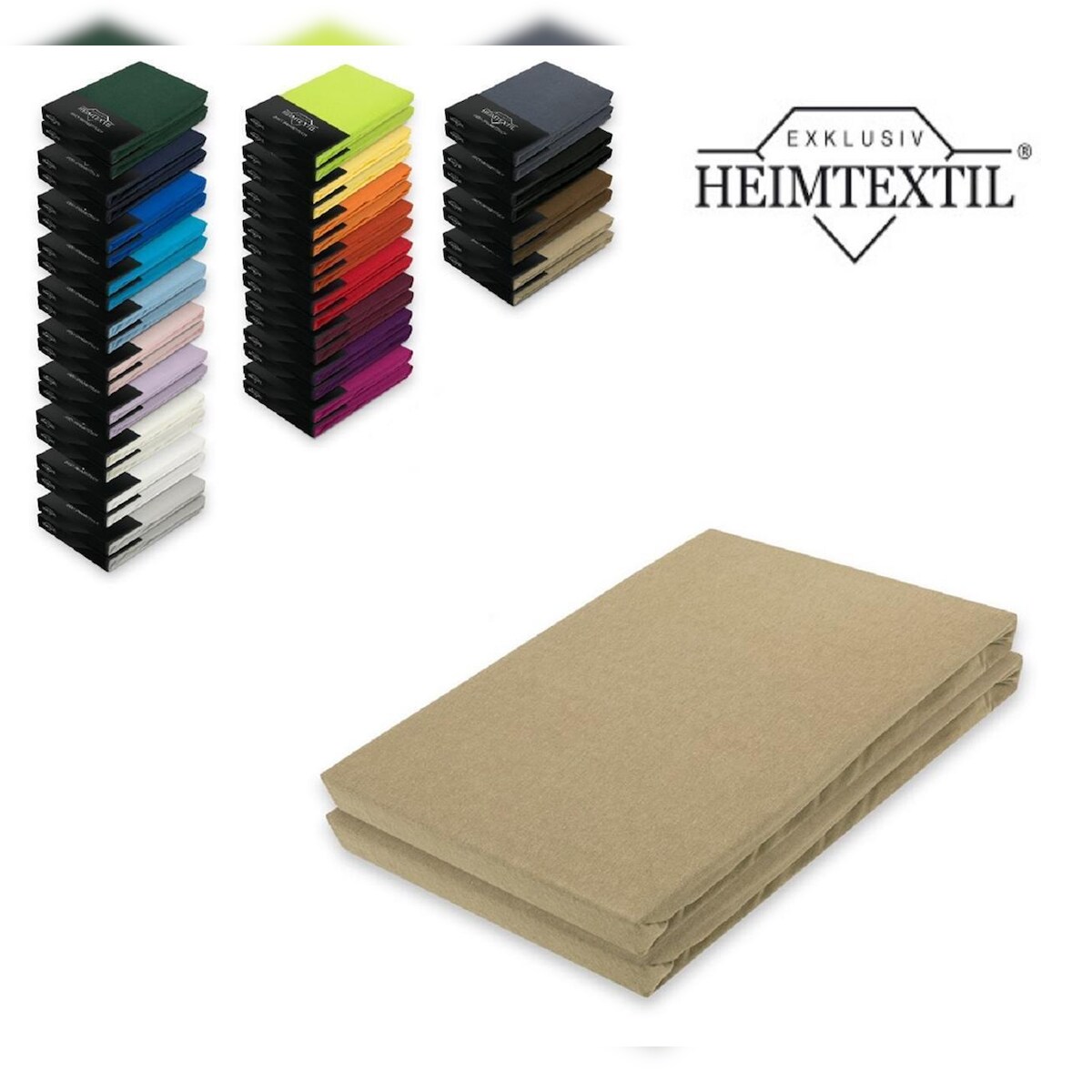 EXKLUSIV HEIMTEXTIL Doppelpack Marke Jersey Spannbettlaken 180 - 200 x 200 cm Sand Image