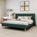 Wade Logan® Eriksay Low Profile Upholstered Platform Bed w/ Wingback Headboard Velvet, Linen in Green | King | Wayfair