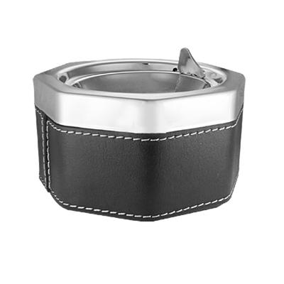 Octagon Shaped Metal Cigarette Cigar Ash Tray Ashtray - Black & Silvery - 8.5 x 8.5 x 5cm