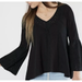 Free People Tops | Free People Parisian Nights Top Sz S Bell Sleeve Peasant Eyelet Lace Trim Hi-Low | Color: Black | Size: S