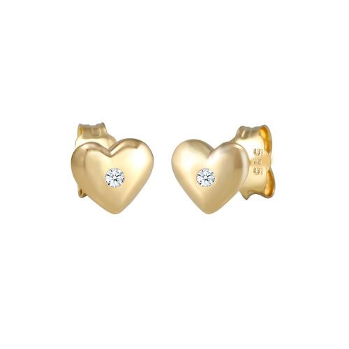 Elli DIAMONDS - Kinder Herz Diamant (0.03 ct.) 585 Gelbgold Ohrringe 1 ct Damen