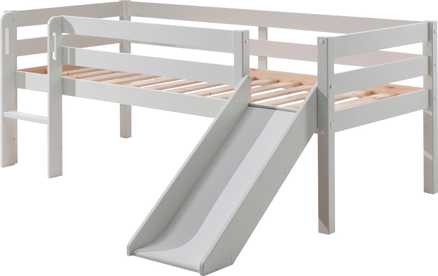 Spielbett VIPACK "Pino, Kiefer massiv, Liegefläche 90/200, Made in Europe", weiß, B:175cm H:83cm L:207,6cm, Betten, inkl. Rolllattenrost, wahlweise mit oder ohne Rutsche