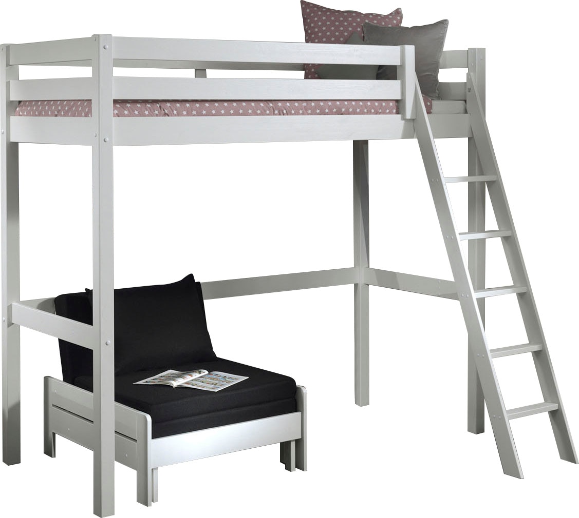 Hochbett VIPACK, schwarz-weiß (weiß, schwarz), B:165cm H:190cm L:209cm, Hochbetten, Hochbett, Hochbett mit 90 x 200 cm Liegefläche, grau oder weiß lackiert