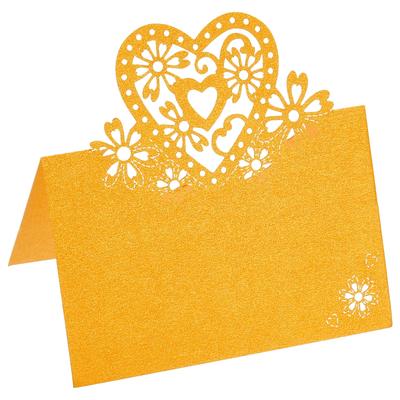 Table Name Place Cards,50Pcs Hollow Heart Shape Cut Design Blank Card Yellow