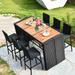 COSTWAY 7 PCS Patio Rattan Wicker Bar Dining Furniture Set wood Table - See Details
