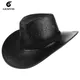 Chapeau de cowboy en cuir PU avec sangle chapeau de cow-girl de style occidental chapeau de