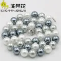 Collier de perles rondes élégantes pour femmes coquillage gris argenté blanc bijoux de mode