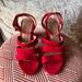Madewell Shoes | Madewell Red Suede Strappy Heels | Color: Red | Size: 9.5