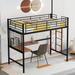 Twin Metal Loft Bed Bedroom Kids' Beds with Desk and Metal Grid, Built-in Ladders with Full Length Guardrail & Metal Slats