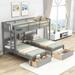 Twin over Twin & Twin Bunk Bed, Top Bed Full-length Guardrail with 2 Drawers