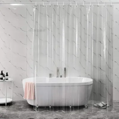 Rideau de douche en plastique blanc imperméable Transparent/rose pour salle de bain moisissure