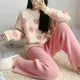 Sarebon-Pyjama épais en peluche pour femme pêche au miel costume chaud décontracté portable à