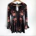 Free People Dresses | Free People Floral Open Back Flare Long Sleeve Fit & Flare Dress Xs | Color: Black/Pink | Size: Xs