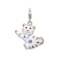 Amore La Vita Sterling Silver Rhodium-plated Polished 3-D Enameled Cat Charm with Fancy Lobster Clasp