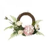 Patgoal Artificial Rose Flower Wreath Fake Hydrangea Floral Rattan Garland With Green Leaves For Front Door Window Wall Hanging Decor