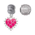Silvertone Hot Pink Giraffe Print Heart Snowflakes are Kisses from Heaven Charm Beads (Set of 2)