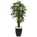 Nearly Natural 5.5ft. Raphis Palm Artificial Tree in Black Planter