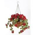 OakRidge Miles Kimball Fully Assembled Artificial Geranium Hanging Basket 10â€� Diameter and 18â€� Chain â€“ Red Polyester/Plastic Flowers in Metal and Coco Fiber Liner Basket for Indoor/Outdoor Use