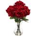 Nearly Natural Red Small Hydrangea with Vase Flower Arrangement