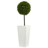 Nearly Natural 3.5 ft. Boxwood Ball Topiary Artificial Tree in White Tower Planter UV Resistant (Indoor/Outdoor)