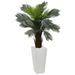 Nearly Natural 4.5ft. Cycas Artificial Plant in White Tower Planter Green