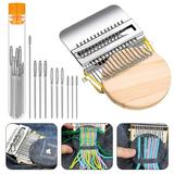 Littleduckling Small Weaving Loom Kit with 14 Hooks and 9 Needles Mini Darning Loom Speedweve Type Weave Tool Beginners Quickly Mending Loom Machine DIY Weaving Arts for Jeans Socks and Clothes