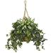 Nearly Natural 30in. Silver Queen and Ivy Polyester Artificial Plant in Hanging Basket Green