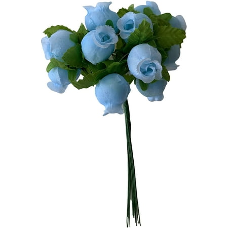 Light Blue Artificial Silk Flower Roses - 12 Mini Bouquets of 12 Rosebuds 144 Rosebuds Total Wedding Easter Reception Anniversary Bridal Shower