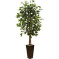 Nearly Natural 5.5 Ficus Artificial Tree with Bamboo Planter Green