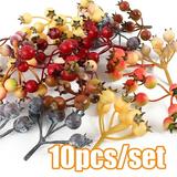 Cheers.US 10Pcs/Set Autumn Red Berry Twig Stem Artificial Orange Berry Picks for Fall Decor Christmas Tree Decorations Crafts Wedding Holiday Home Decoration