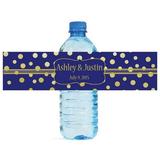 100 Gold Confetti On Navy Blue Wedding Anniversary Engagement Party Water Bottle labels Bridal Shower