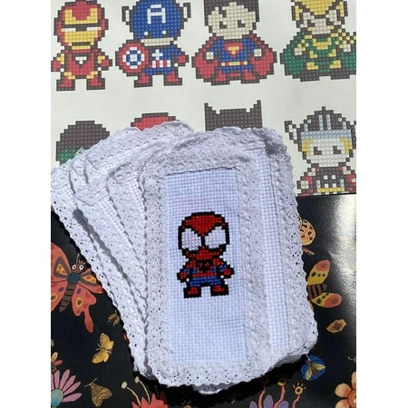 8pcs of Small Easy Cartoon Superhero Bookmark Counted Cross Stitch Kits 11ct counted cotton cross stitch kits for starters