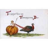 Thanksgiving Card - Usa - Turkey Pulls A Pumpkin Wagon Print By Mary Evans Grenville Collins Postcard Collection
