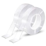 EZlifego Double Sided Tape Heavy Duty (Pack of 2 Total 33FT) Multipurpose Mounting Tape Removable Adhesive Strips Transparent Wall Tape Washable Strong Sticky Tape Poster Carpet Tape for Ho