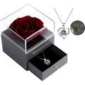Mothers Day Gift Preserved Real Red Rose with Silver-Tone Heart Necklace I Love You Gift Set Enchanted Real Rose Flower for Valentine s Day Anniversary Wedding Romantic Gifts for her (Red Rose)