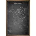 Chalk Map - North America Wall Poster 14.725 x 22.375 Framed