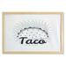 Food Wall Art with Frame Mexican Taco Typography with a Veggie Filled Tortilla Doodle Traditional Cuisine Printed Fabric Poster for Bathroom Living Room 35 x 23 Black and White by Ambesonne