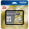 Genuine Brother 1/2 (12mm) White on Glitter Silver TZe P-touch Tape for Brother PT-1290 PT1290 Label Maker