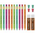 Paper Mate Handwriting Triangular Mechanical Pencil Set with Lead & Eraser Refills 1.3mm Fun Barrel Colors 16 Count (10 Pencils 2 Lead Refills and 4 Erasers)