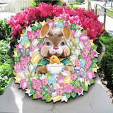 The Holiday Aisle® Easter Bunny Wreath Spring Holiday Door Hanger Wood in Brown/Pink | 20 H x 20 W x 0.25 D in | Wayfair