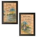 Gango Home Decor Lodge Life is Better at the Cabin & Living on Lake Time by Mary Ann June (Ready to Hang); Two 12x18in Black Framed Prints
