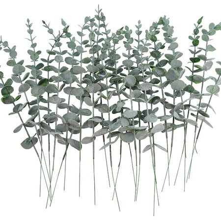 24pcs Artificial Eucalyptus Stems with Frost Faux Eucalyptus Leaves Greenery Stems for Vase Home Party Wedding Decoration