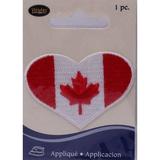 Wrights Heart Canada Canadian Maple Leaf Flag Iron On Applique Red White Badge Appliques 2.125W x 1.5H inches (M211.03)