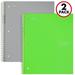Five Star Trend Notebook 3 Subject College Ruled 2 Pack Dark Gray/Lime (38819)