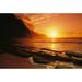 Hawaii Kauai Napali Coast At Sunset Bright Orange Sky And Calm Ocean. Poster Print (34 x 22)