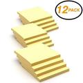 Emraw Super Sticky Notes Stick It Stickies Plain Small 3 x 3 Square Yellow Removable Self Stick On Note Memo Pad for Office Home School - Pack of 12 Pads