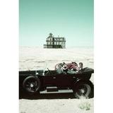 James Dean in Giant in back seat of vintage convertible car on set 24x36 Poster