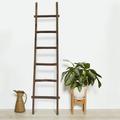 Rustic Style Wooden Decorative Ladder with 6 Rails Brown- Saltoro Sherpi