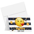 2024 Have A Happy New Year Cards Holiday Mask Love Greetingsâ€“ Blank Fold Over Card Stock & Envelopes Funny and Cute Emoji | 4.25 x 5.5â€� When Folded (A2 Size) | Bulk Set of 25 Cards and 25 Envelopes